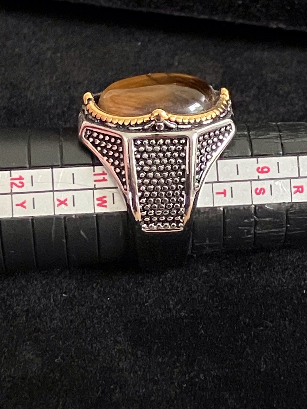 Men's Tiger's Eye Stone Signet Ring in Stainless Steel - Picture 5 of 7